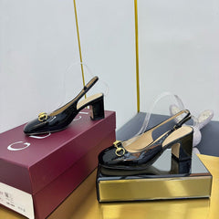 GG HIGH HEELS 65 IN BLACK GLOSSY LEATHER WITH GOLD HARDWARE