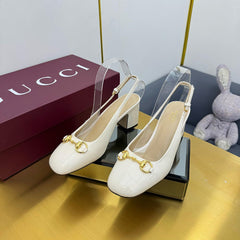 GG HIGH HEELS 65 IN CREAM WHITE GLOSSY LEATHER WITH GOLD HARDWARE