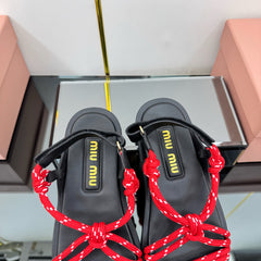 RIVIERE SANDALS IN BLACK CALFSKIN RED CORD
