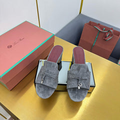 LP BLOCK HEEL SANDALS 25S IN DARK GRAY SUEDE