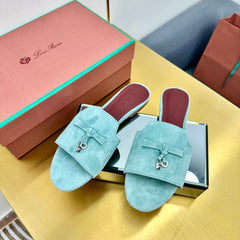 LP SANDALS 25S IN POWDER BLUE SUEDE WITH SILVER HARDWARE