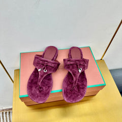 FLIP FLOPS IN WINE RED SUEDE AND HARDWARE SILVER