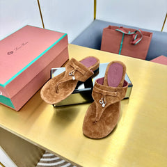 FLIP FLOPS IN BROWN SUEDE AND HARDWARE SILVER