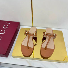 GG THONG SANDALS 25S IN BROWN LAMBSKIN WITH GOLD HARDWARE