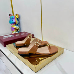 GG THONG SANDALS 25S IN BROWN LAMBSKIN WITH GOLD HARDWARE