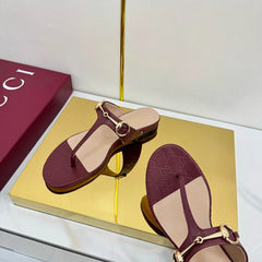 THONG SANDALS IN RED LAMBSKIN PRINTED LOGO WITH GOLD HARDWARE