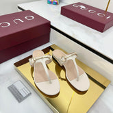 THONG SANDALS IN CREAM WHITE LAMBSKIN WITH GOLD HARDWARE