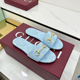GG SLIDES IN BLUE WITH GOLD HARDWARE
