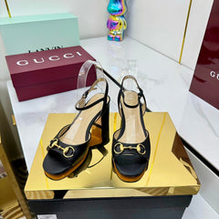 GG HEELED SANDALS 25S 65 MM IN BLACK LAMBSKIN WITH GOLD HARDWARE