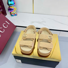 GG SANDALS 25S IN NATURAL STRAW CROCHET COTTON FABRIC