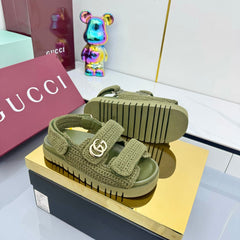 GG SANDALS 25S IN MOSS GREEN CROCHET COTTON FABRIC