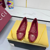 GG BALLET FLATS 25S IN RED FABRIC MIX LAMBSKIN WITH BOW