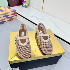 ALAIA MARY JANE FLAT 25S IN BLUSH BEIGE MESH SUEDE