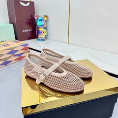 ALAIA MARY JANE FLAT 25S IN BLUSH BEIGE MESH SUEDE