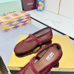 ALAIA MARY JANE FLAT 25S IN DARK RED MESH SUEDE