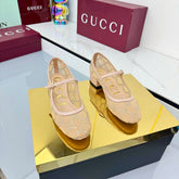 GG MARY JANE HEEL 25S 25 MM IN CAMEL BEIGE SEQUINED MESH FABRIC