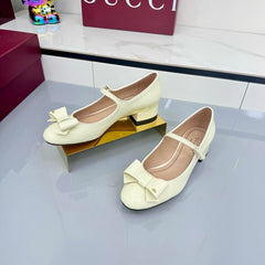 GG MARY JANE 25S IN LIGHT YELLOW LAMBSKIN WITH BOW