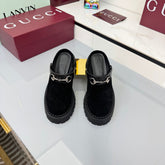 GG PLATFORM MULES 25S IN BLACK SUEDE
