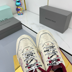 BALENCIAGA 25S SNEAKERS IN CREAM WHITE MIX RED LEATHER