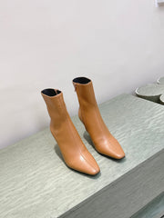 YSL 25S HEELED ANKLE BOOTS 75 MM IN BURNT ORANGE LAMBSKIN