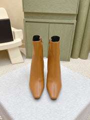 YSL 25S HEELED ANKLE BOOTS 75 MM IN BURNT ORANGE LAMBSKIN