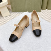 CHANEL 25S MARY JANE SHOES IN BEIGE SHEEPSKIN MIX BLACK GLOSSY WITH BOW