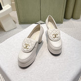 CHANEL 25S HIGH-HEELED MOCCASINS 80MM IN WHITE CALFSKIN GOLD HARDWARE