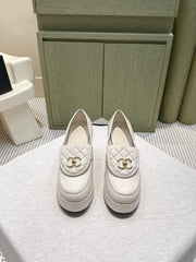 CHANEL 25S HIGH-HEELED MOCCASINS 80MM IN WHITE CALFSKIN GOLD HARDWARE