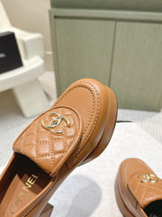 CHANEL 25S HIGH-HEELED MOCCASINS 80MM IN CARAMEL CALFSKIN GOLD HARDWARE