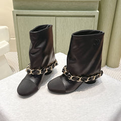 CHANEL 25S CALF-LENGTH BOOTS 45MM IN BLACK CALFSKIN GOLD HARDWARE
