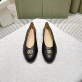 CHANEL 25S BALLET FLATS IN BLACK CALFSKIN GOLD HARDWARE