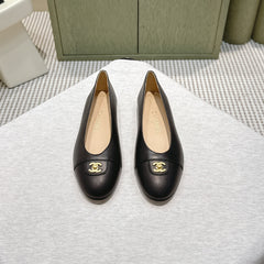 CHANEL 25S BALLET FLATS IN BLACK CALFSKIN GOLD HARDWARE