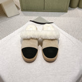 CHANEL 25S FUR-LINED MULES IN BEIGE AND BLACK SUEDE