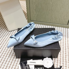CHANEL 25S MARY JANE BALLET FLATS IN BLUE SILK SATIN