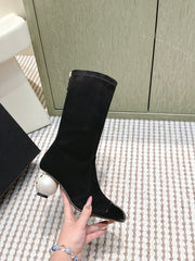 CHANEL 25S PEARL BOOTS IN BLACK SUEDE AND PATENT CALFSKIN