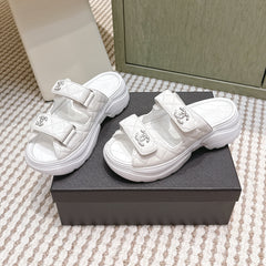 CHANEL 25S STRAP SANDALS IN WHITE PATENT CALFSKIN SILVER HARDWARE