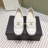 CHANEL 25S LOAFERS MOCCASIN 65MM IN WHITE CALFSKIN GOLD HARDWARE