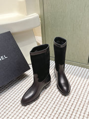 CHANEL 25S MID-CALF BOOTS IN BLACK SUEDE MIX CALFSKIN
