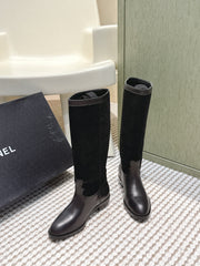 CHANEL 25S KNEE-HIGH BOOTS IN BLACK SUEDE AND CALFSKIN