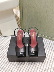 CHANEL 25S HIGH-HEELED SQUARE-TOE SLINGBACK 90MM IN BLACK CALFSKIN