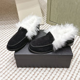 CHANEL 25S LOAFERS MOCCASIN IN BLACK SUEDE WITH WHITE MINK FUR LINING