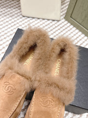 CHANEL 25S LOAFERS MOCCASIN IN BROWN SUEDE WITH MINK FUR LINING