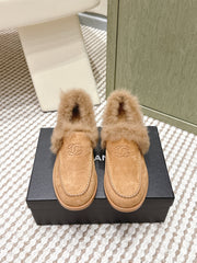 CHANEL 25S LOAFERS MOCCASIN IN BROWN SUEDE WITH MINK FUR LINING