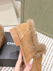 CHANEL 25S LOAFERS MOCCASIN IN BROWN SUEDE WITH MINK FUR LINING