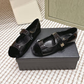 CHANEL 25S MARY JANE FLAT IN BLACK PATENT CALFSKIN WITH BLACK VELVET CAP TOE