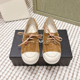 CHANEL 25S MOCCASINS IN BROWN AND LIGHT GREY SUEDE