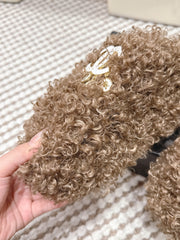 CHANEL 25S CLASSIC FURRY SLIDES IN BROWN WITH DOUBLE C LOGO