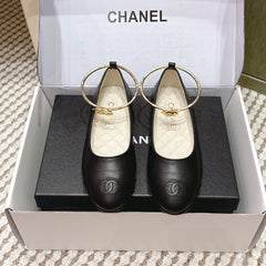 CHANEL 25S BALLERINA SHOES IN BLACK CALFSKIN GOLD HARDWARE