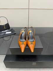 YSL 25S SLINGBACK HIGH HEELS 90 MM IN DARK ORANGE LAMBSKIN WITH GOLD HARDWARE STYLE 13
