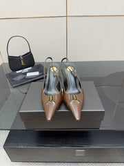YSL 25S SLINGBACK HIGH HEELS 90 MM IN CHOCOLATE BROWN LAMBSKIN WITH GOLD HARDWARE YSL 25S SLINGBACK HIGH HEELS 90 MM IN CHOCOLATE BROWN LAMBSKIN WITH GOLD HARDWARE STYLE 7